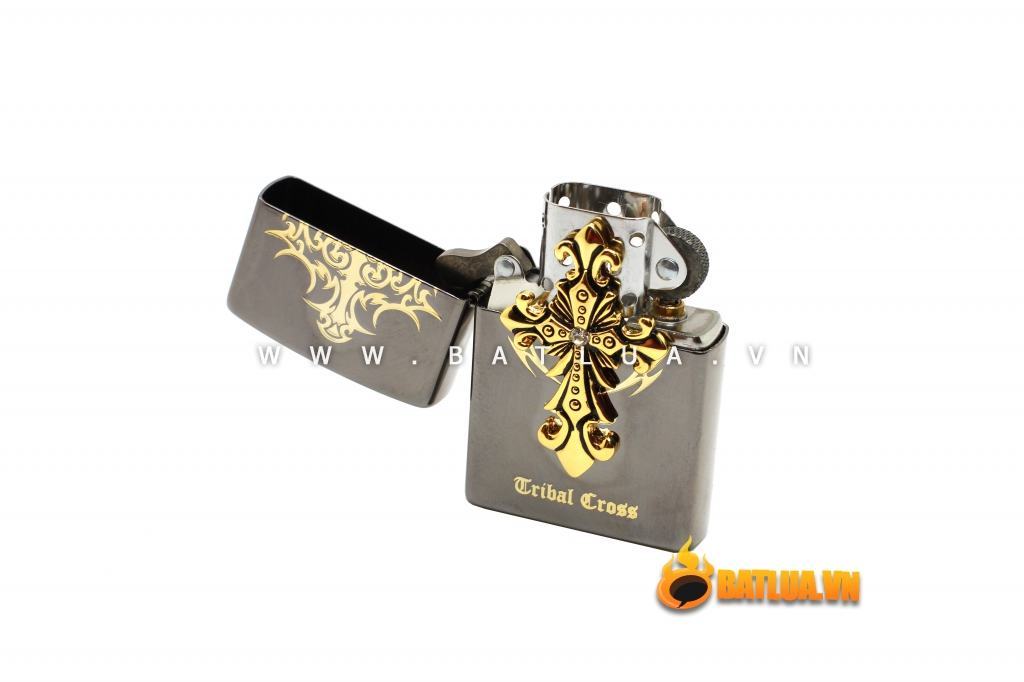 Bật lửa Zippo chính hãng Tribal Cross màu xám đen