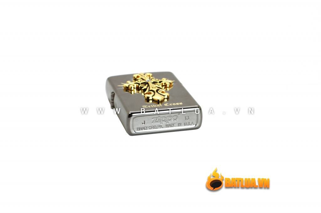 Bật lửa Zippo chính hãng Tribal Cross màu xám đen