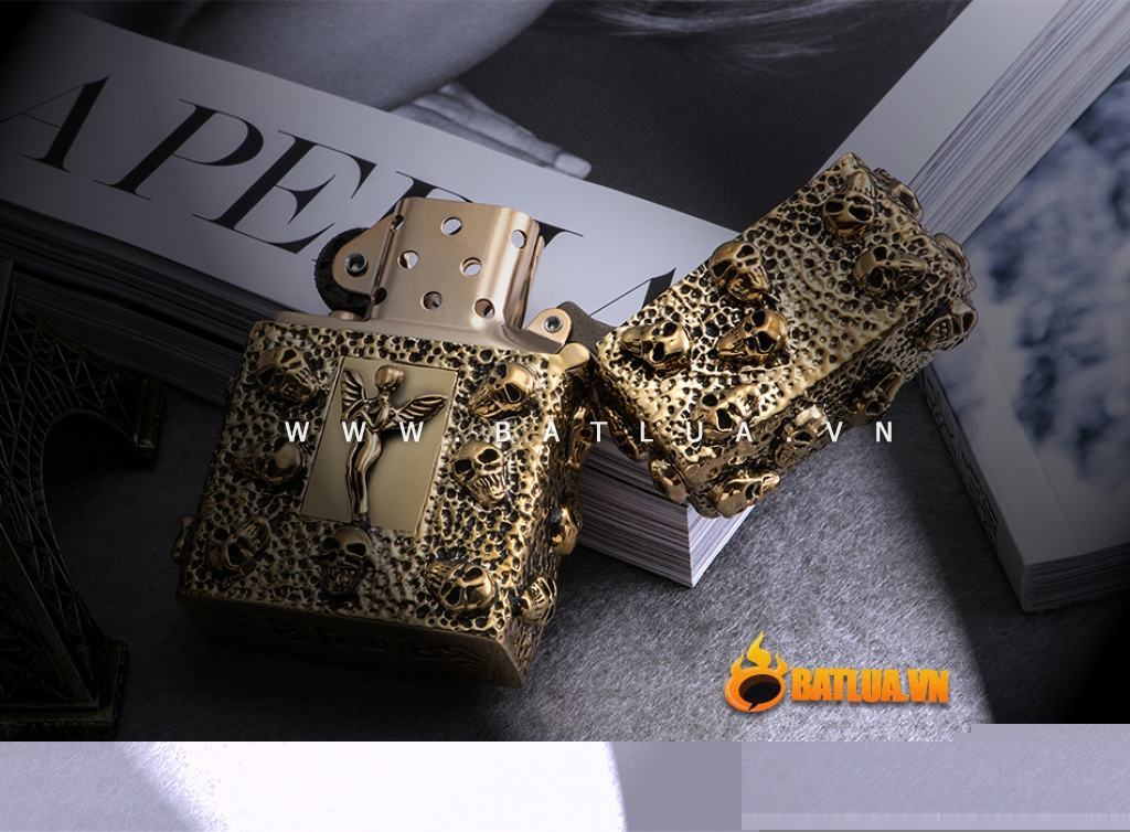 Bật lửa Zippo chính hãng Skeleton Gold Angel Wings