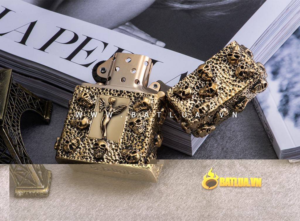 Bật lửa Zippo chính hãng Skeleton Gold Angel Wings