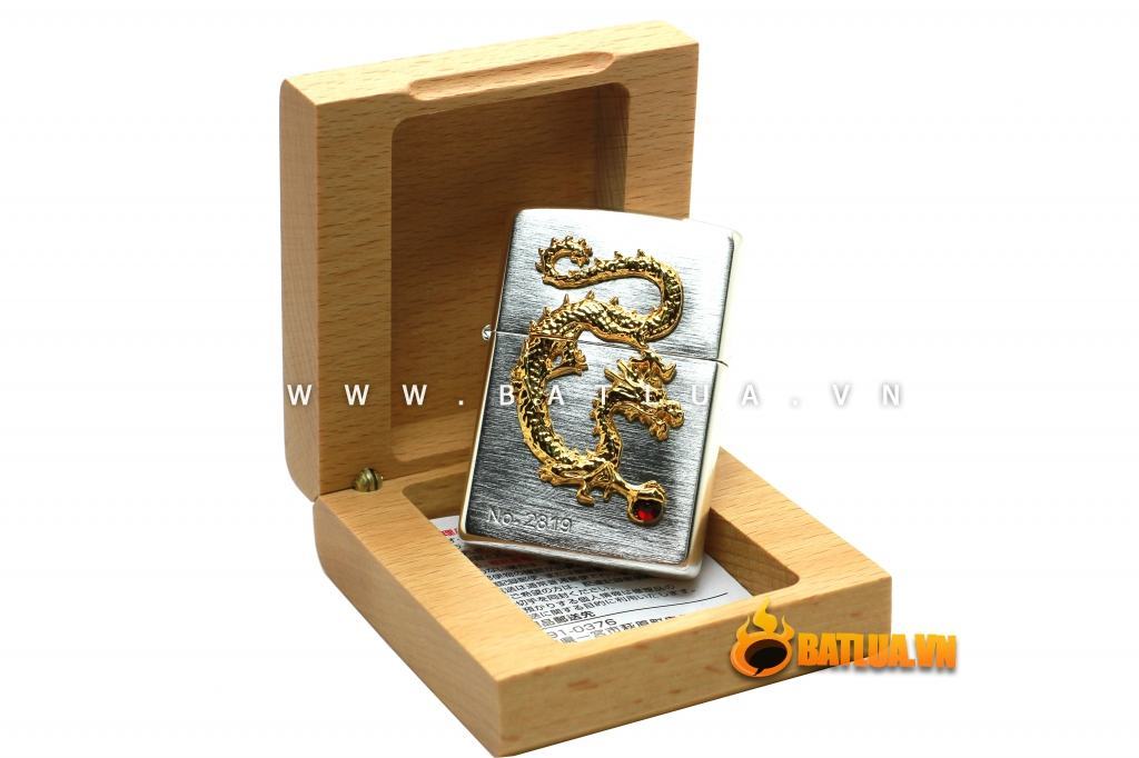 Bật lửa Zippo chính hãng phiên bản giới hạn mạ vàng Dragon giữ ngọc