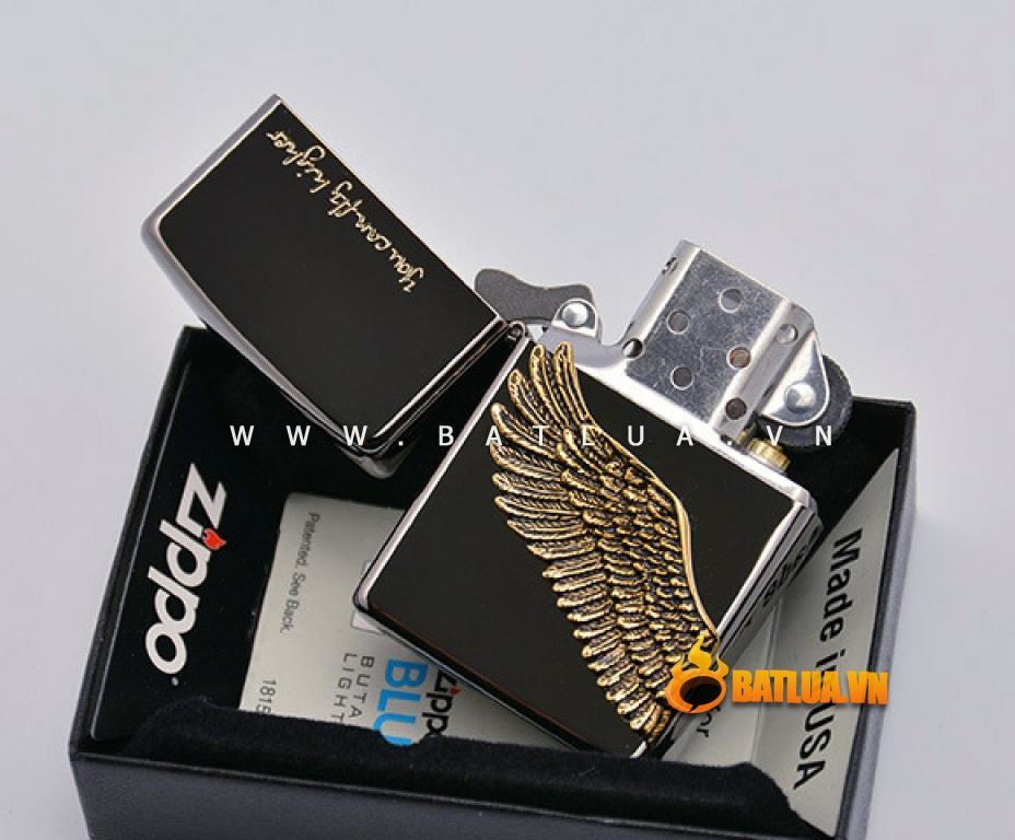 Bật lửa Zippo chính hãng Angel Wings màu đen