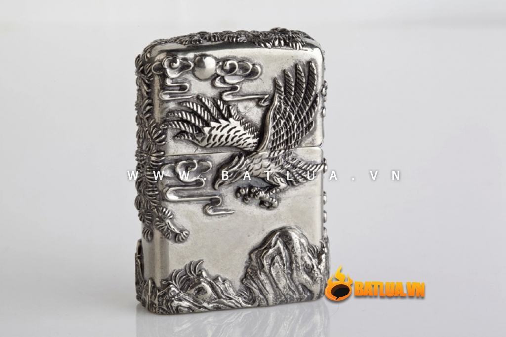 Bật lửa Zippo chính hãng bạc nguyên khối khắc thế phong thủy Đại bàng tung cánh