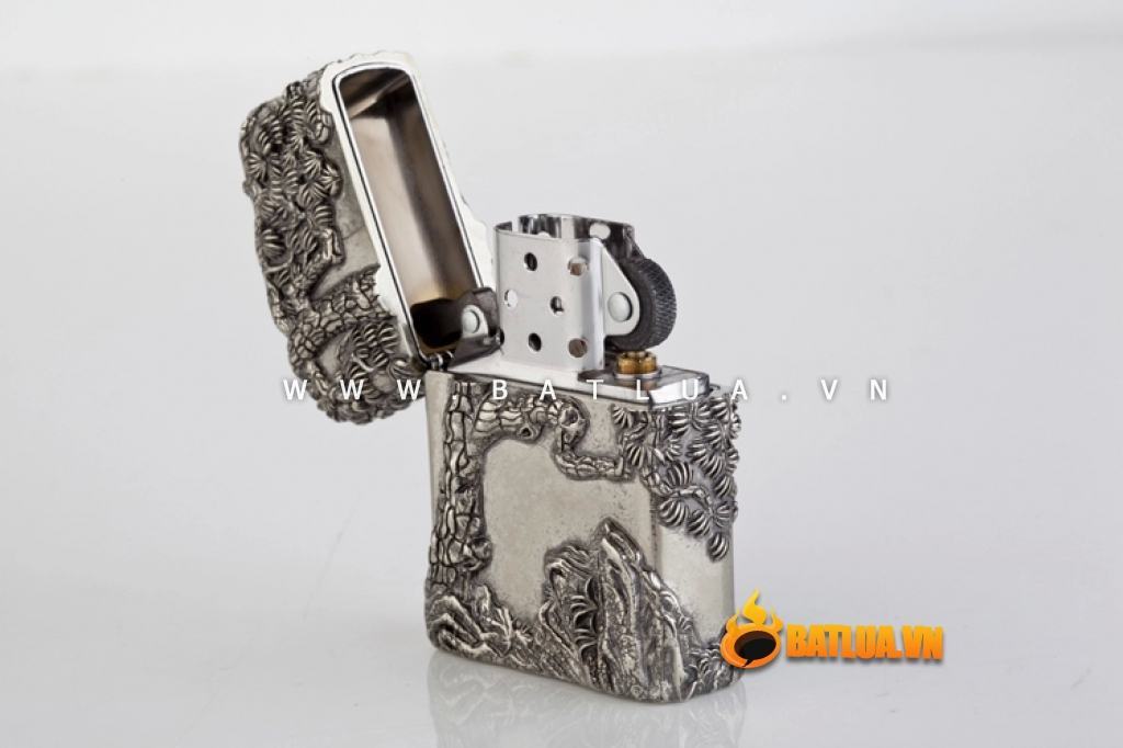 Bật lửa Zippo chính hãng bạc nguyên khối khắc thế phong thủy Đại bàng tung cánh