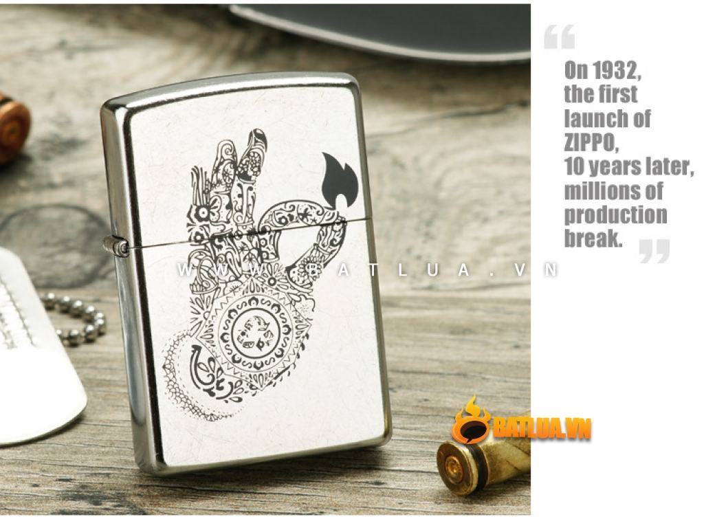 Bật lửa Zippo chính hãng hoa cách điệu hình bàn tay