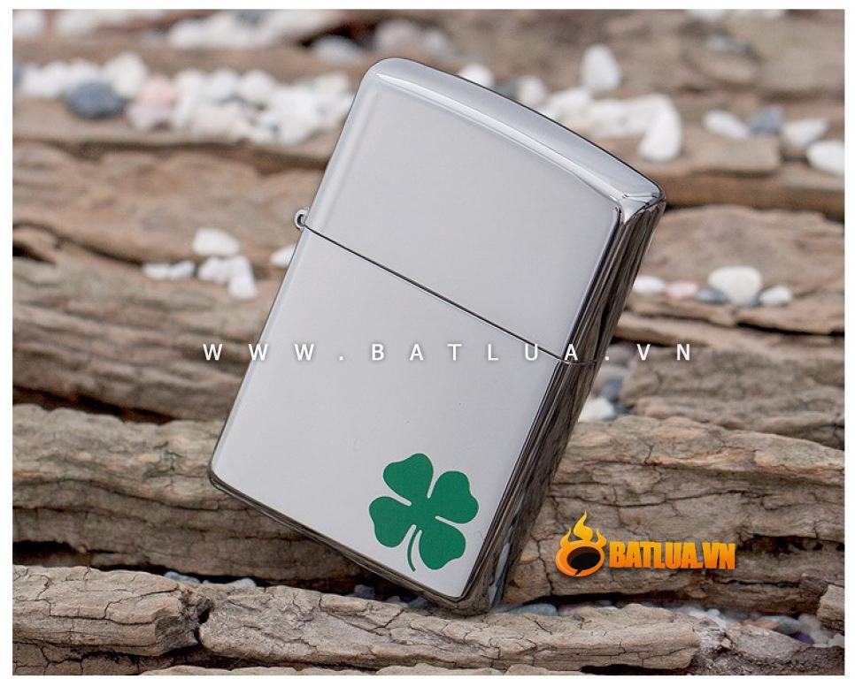 Bật lửa Zippo chính hãng 24007 cỏ 4 lá măn máy