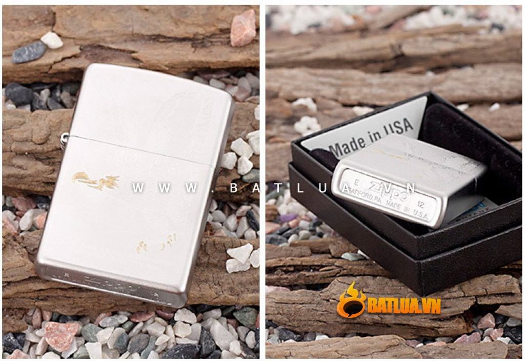 Bật lửa Zippo chính hãng 28356 trắng bạc khắc đại bàng