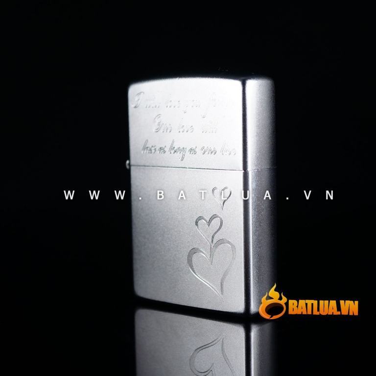 Bật lửa Zippo chính hãng 205 Bạc khắc trái tim tình yêu