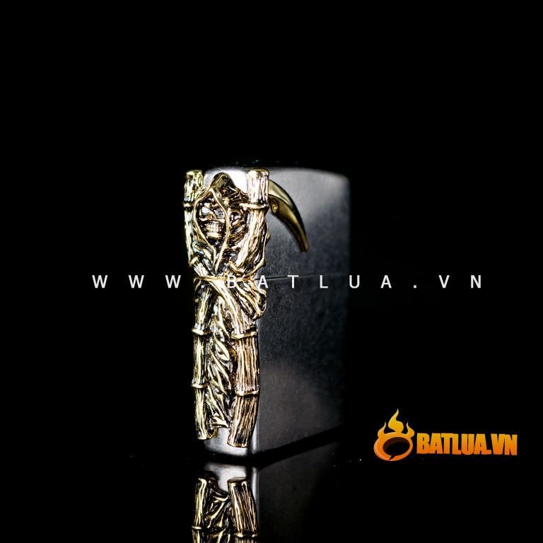 Bật lửa Chính hãng Zippo Hàn Quốc phiên bản của hoa mạ vàng cát đen chết Skull