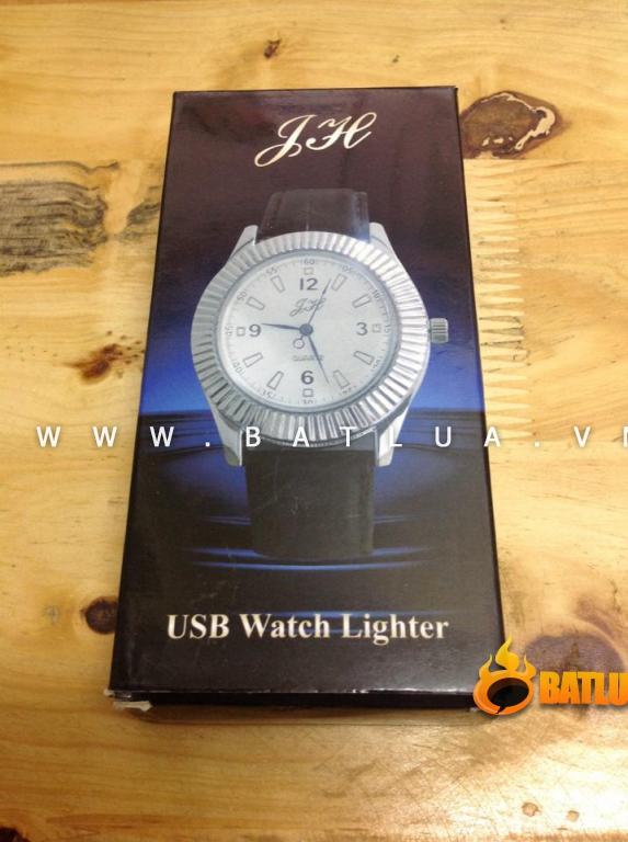 Bật lửa sạc điện qua USB kiêm đồng hồ đeo tay dây da