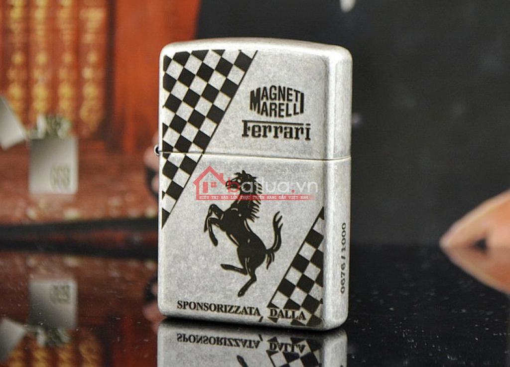 Bật lửa Zippo chĩnh hãng bạc cổ khắc Ferrari