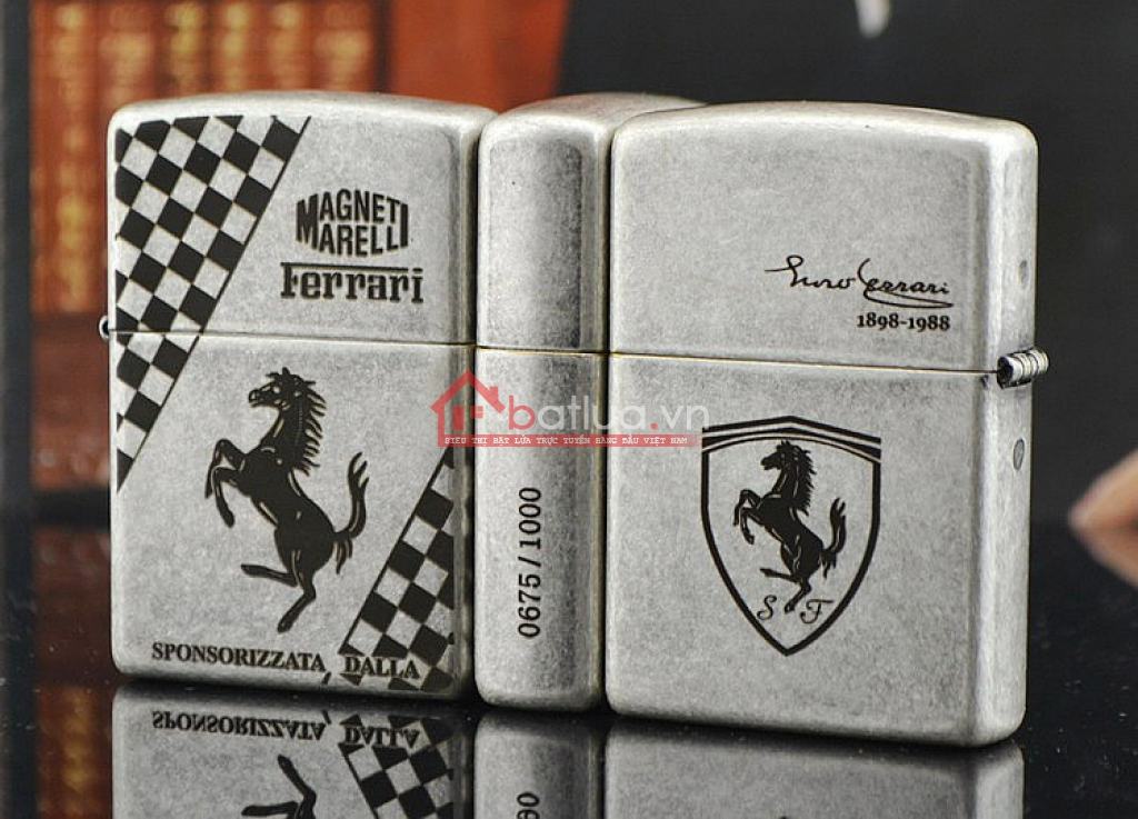 Bật lửa Zippo chĩnh hãng bạc cổ khắc Ferrari