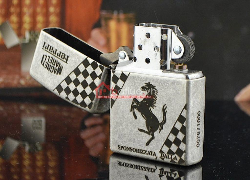 Bật lửa Zippo chĩnh hãng bạc cổ khắc Ferrari