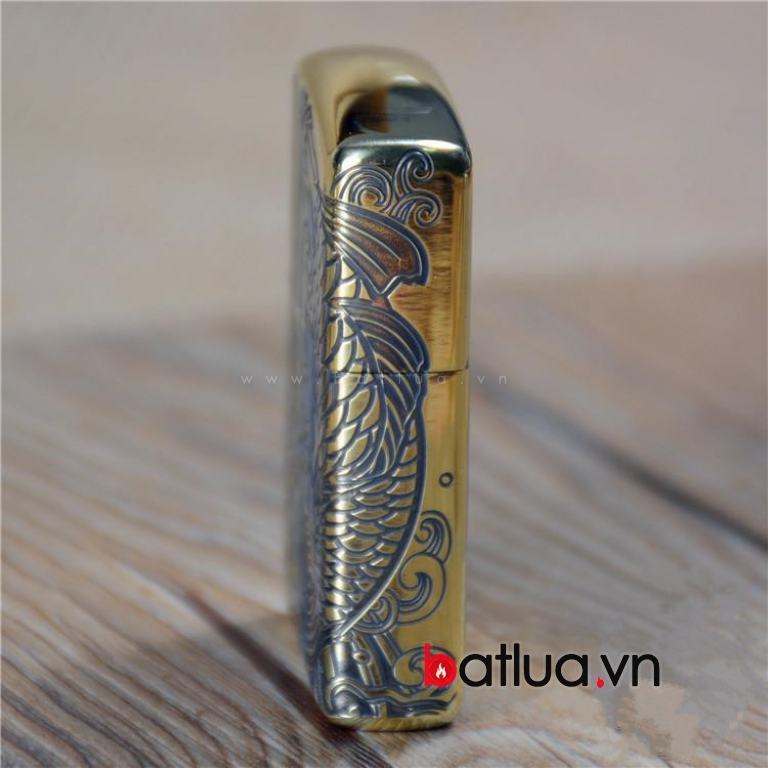 Bật lửa zippo đen in hoa văn cá chép Ver 2