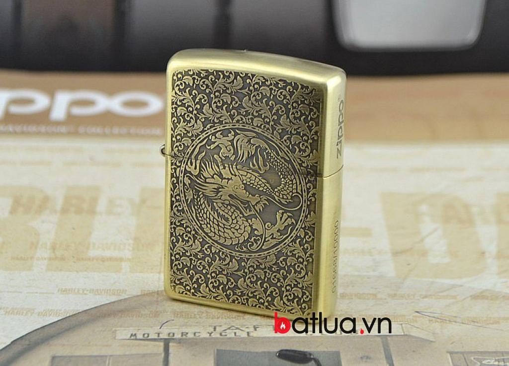 Bật lửa zippo đồng khắc rồng phượng