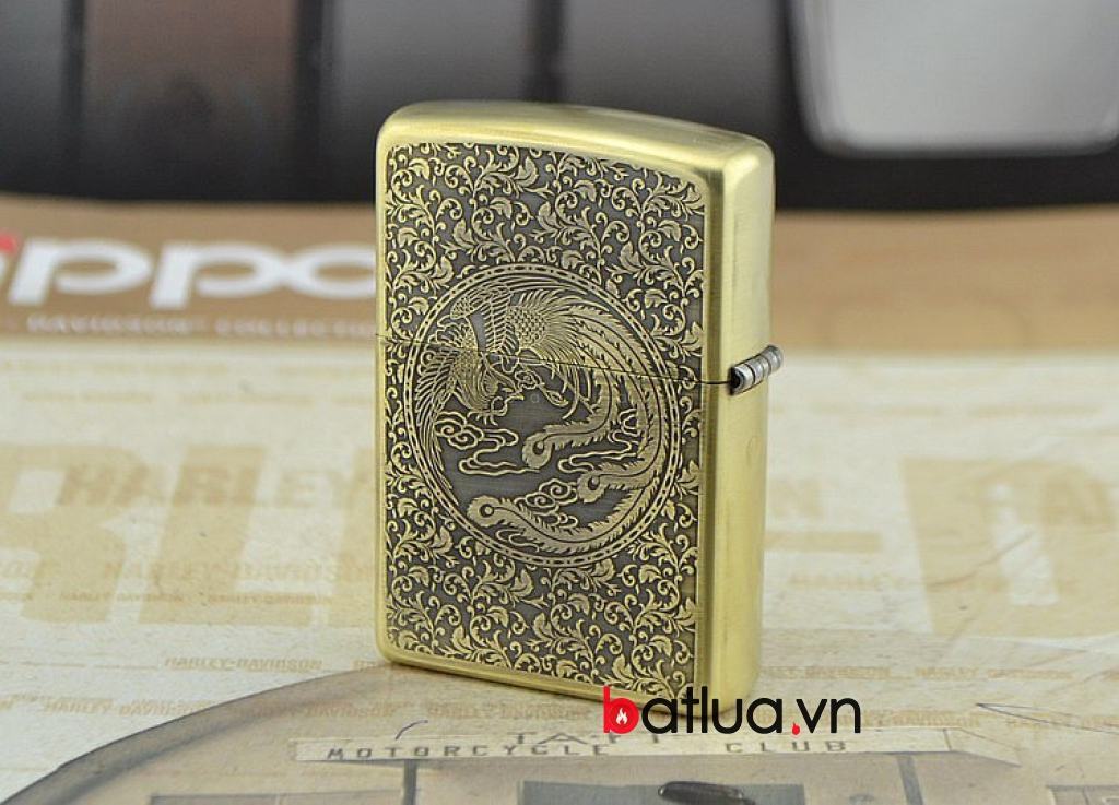 Bật lửa zippo đồng khắc rồng phượng