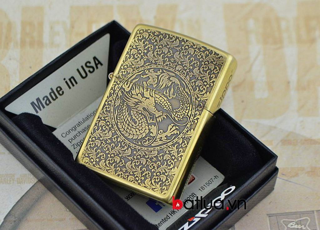 Bật lửa zippo đồng khắc rồng phượng