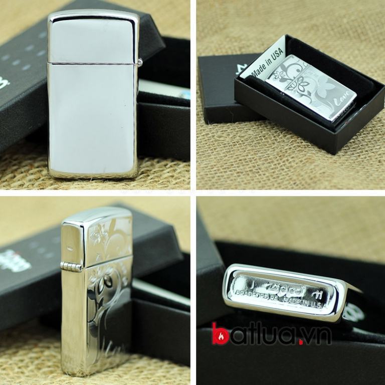 Bật lưa zippo chính hãng khắc khao văn Love Flower