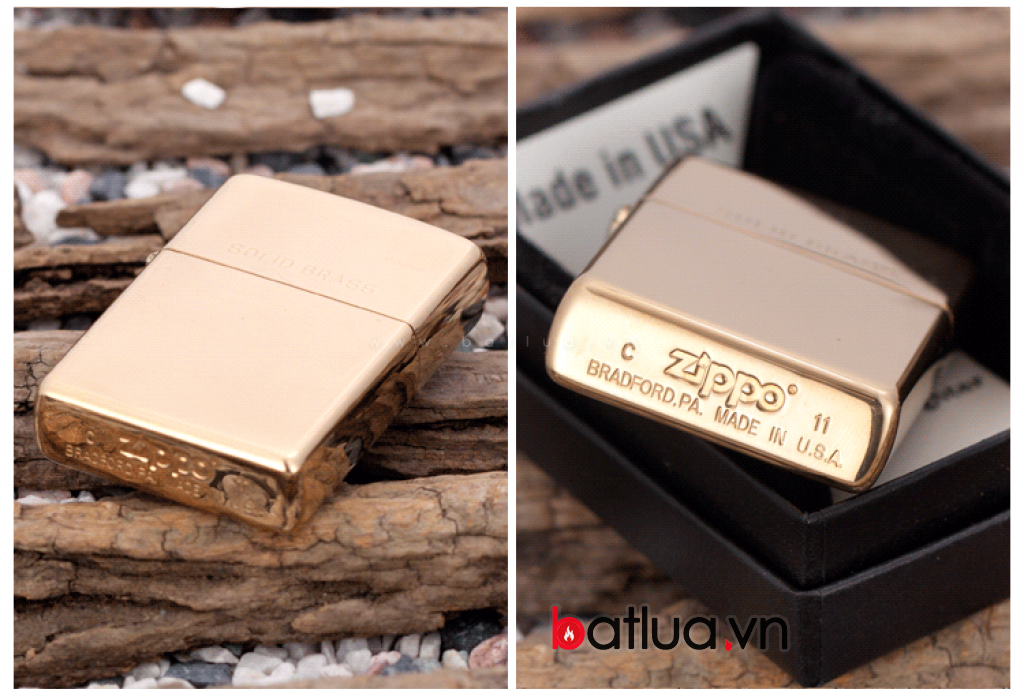 Bật lửa zippo chính hãng đồng bóng khắc chữ Solid Brass