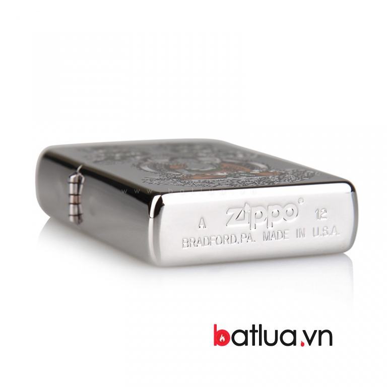 Bật lửa zippo mạ bạc khắc hình phật thích ca