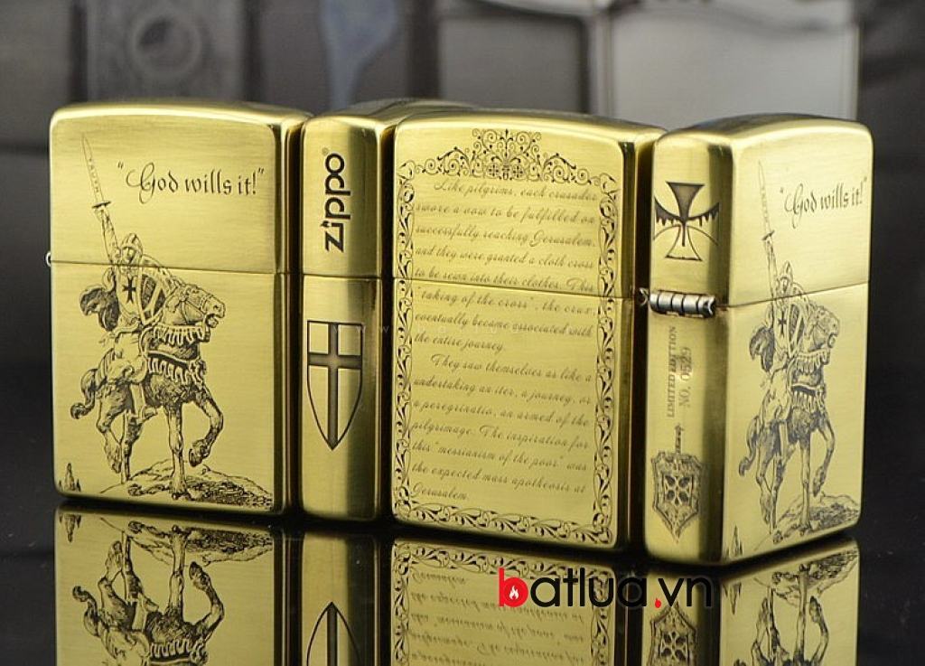 Bật lửa Zippo chính hãng đồng khắc Crusades