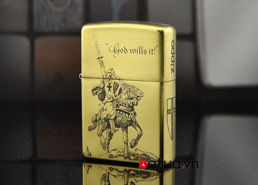 Bật lửa Zippo chính hãng đồng khắc Crusades