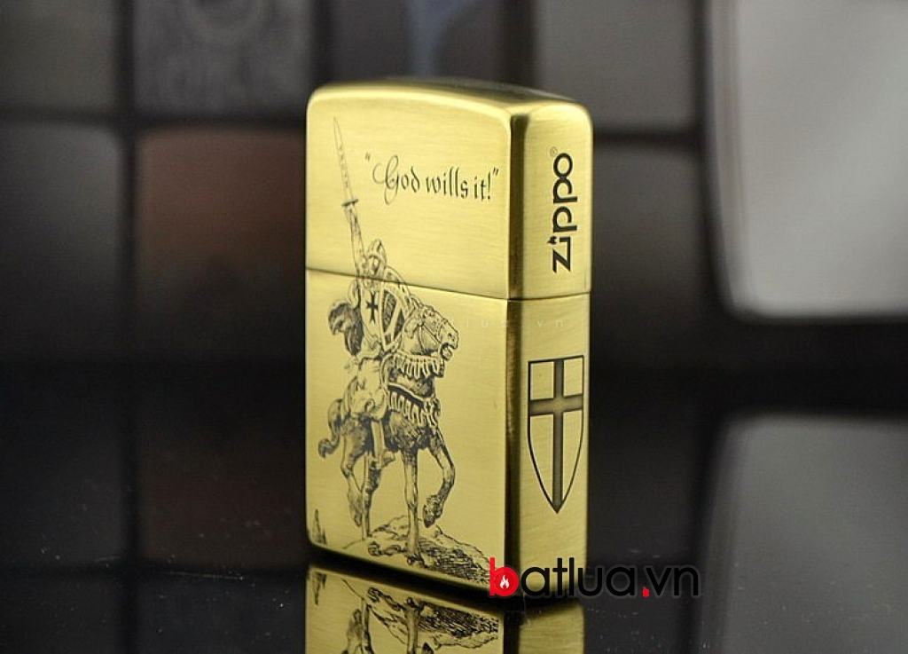 Bật lửa Zippo chính hãng đồng khắc Crusades