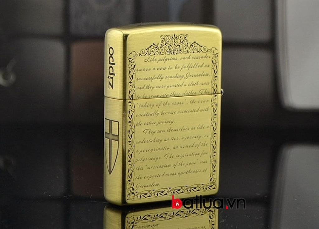 Bật lửa Zippo chính hãng đồng khắc Crusades