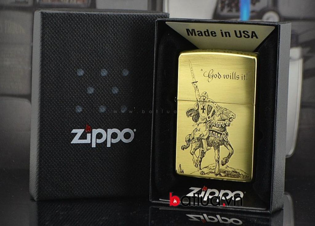 Bật lửa Zippo chính hãng đồng khắc Crusades