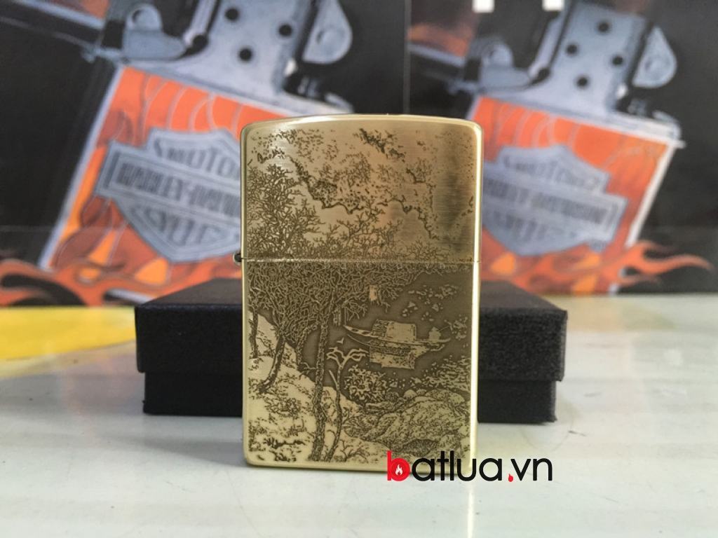 Bật lửa Zippo chính hãng đồng khắc Bức tranh mua thu