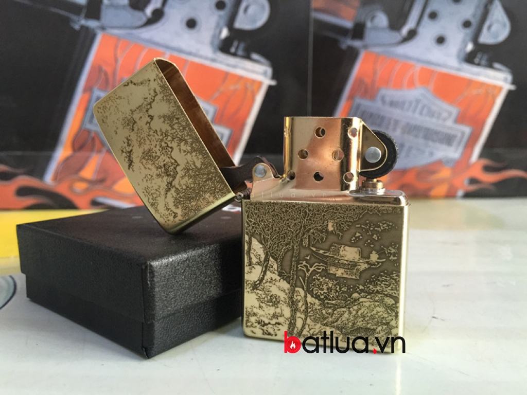 Bật lửa Zippo chính hãng đồng khắc Bức tranh mua thu