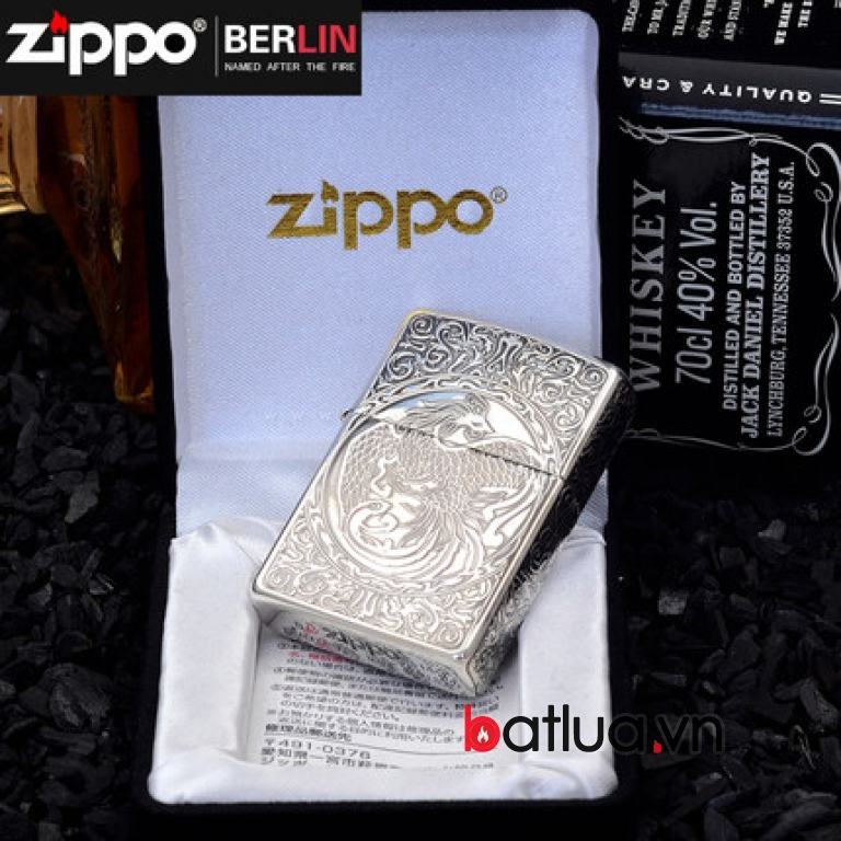 Bật lửa Zippo chính hãng bạc cổ khắc phượng múa