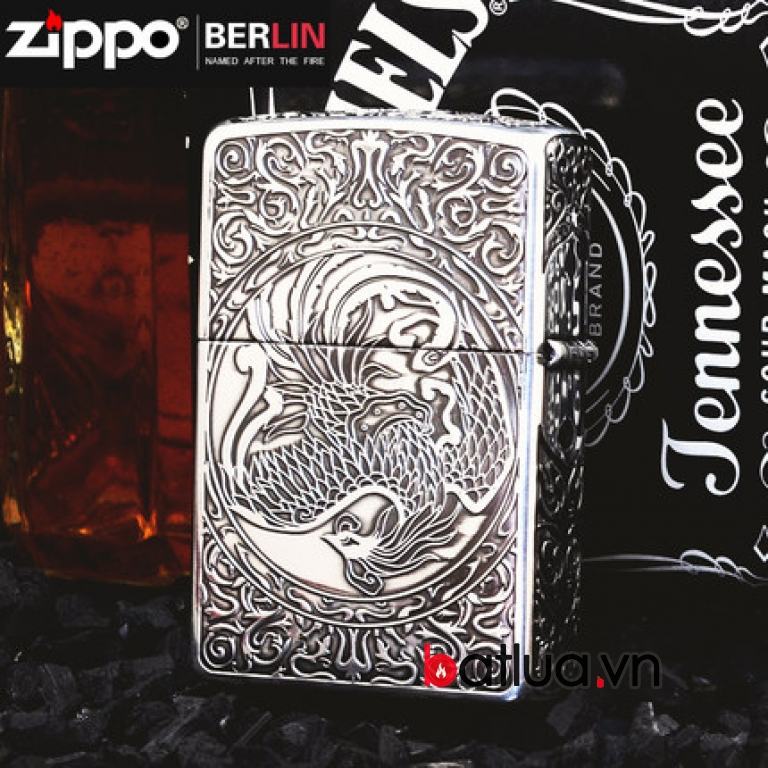 Bật lửa Zippo chính hãng bạc cổ khắc phượng múa