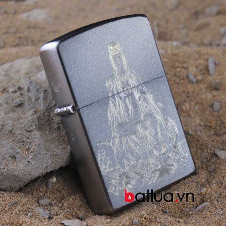 Bật lửa zippo chính hãng bạc khắc hình Quan Thế Âm