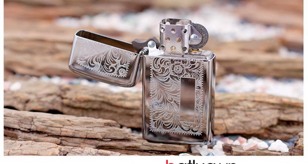 Bật lửa Zippo chính hãng bản hẹp hoa văn bạc