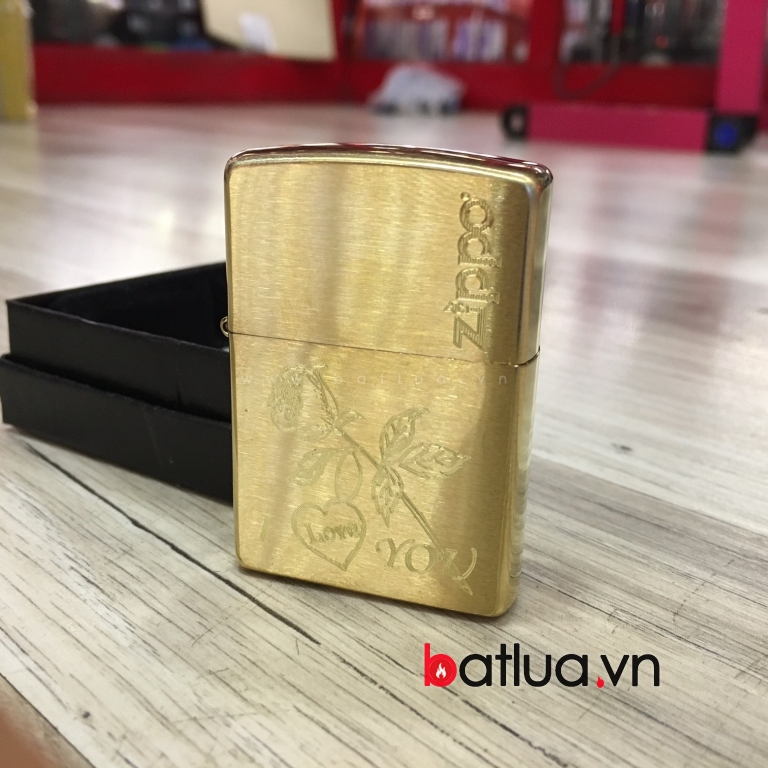 Bật lửa Zippo chính hãng đồng khắc bông hồng i love you