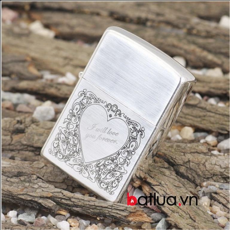 Bật lửa Zippo chính hãng xước trái tim love forever