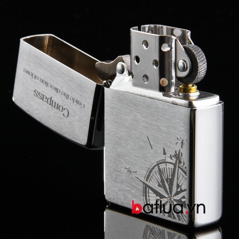 Bật lửa Zippo chính hãng bạc khắc la bàn