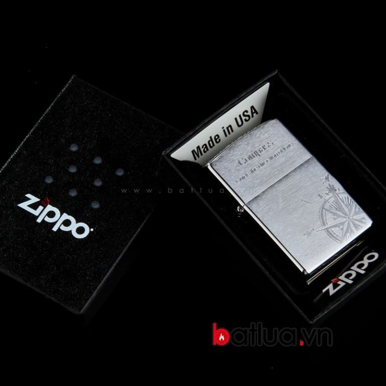 Bật lửa Zippo chính hãng bạc khắc la bàn