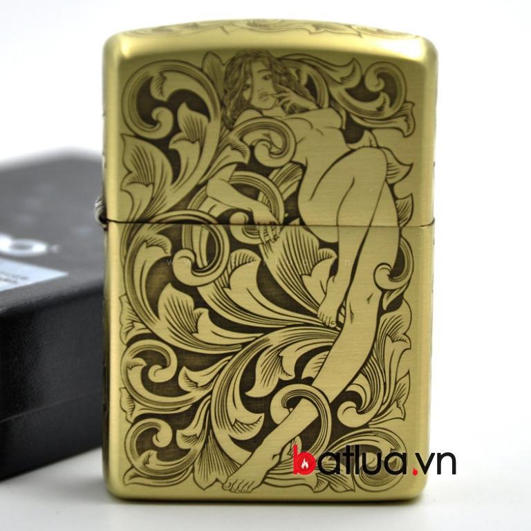 Bật lửa Zippo chính hãng đồng khắc họa tiết cô gái