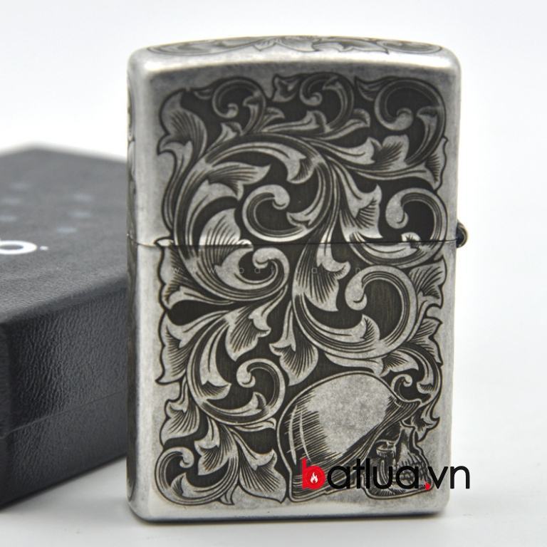 Bật lửa Zippo chính hãng bạc khắc họa văn cô gái