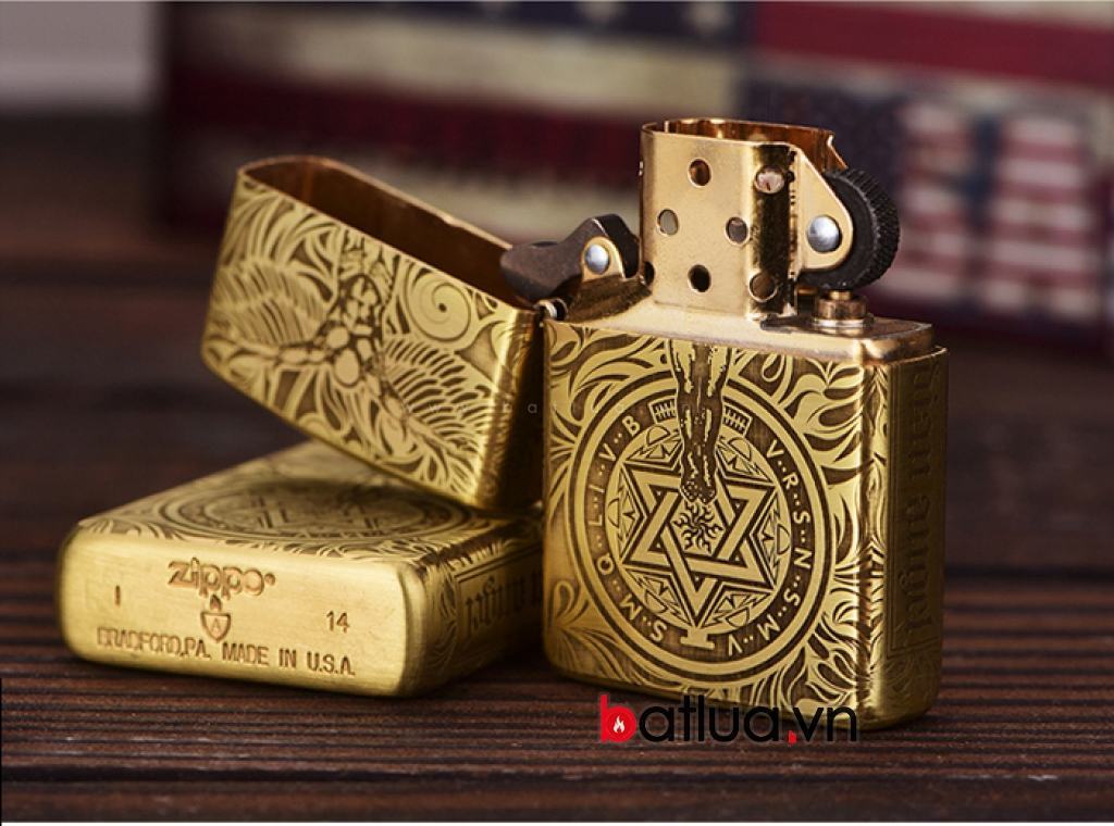 Bật lửa Zippo chính hãng đồng bản armor dày  khắc thiên thần