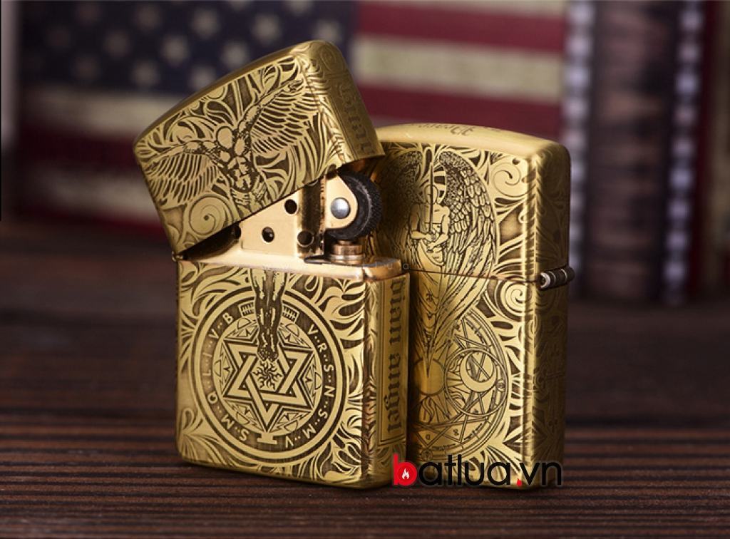 Bật lửa Zippo chính hãng đồng bản armor dày  khắc thiên thần