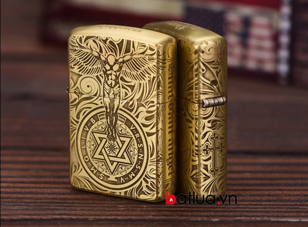 Bật lửa Zippo chính hãng đồng bản armor dày  khắc thiên thần