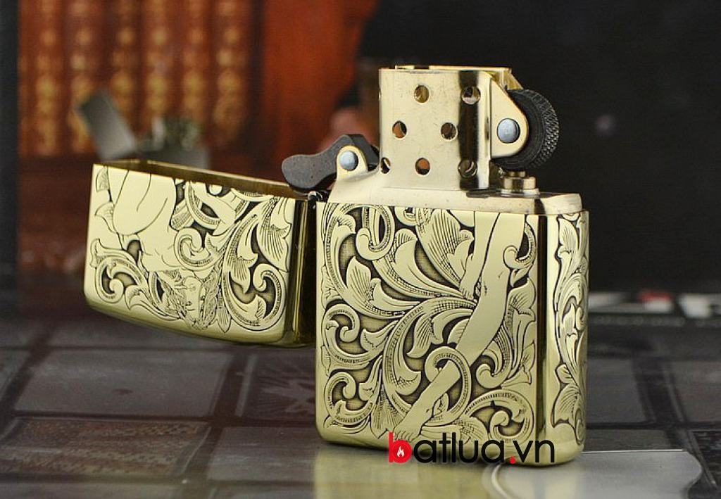 Bật lửa Zippo chính hãng đồng  Armor dày khắc họa tiết cô gái