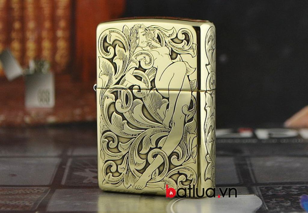 Bật lửa Zippo chính hãng đồng  Armor dày khắc họa tiết cô gái