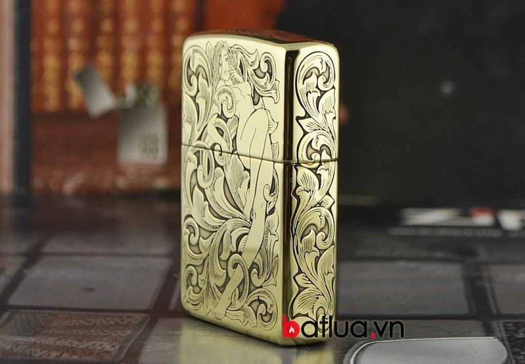 Bật lửa Zippo chính hãng đồng  Armor dày khắc họa tiết cô gái