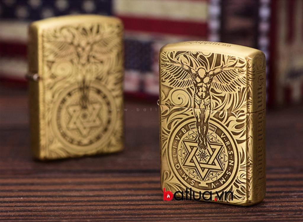 Bật lửa Zippo chính hãng đồng bản armor dày  khắc thiên thần