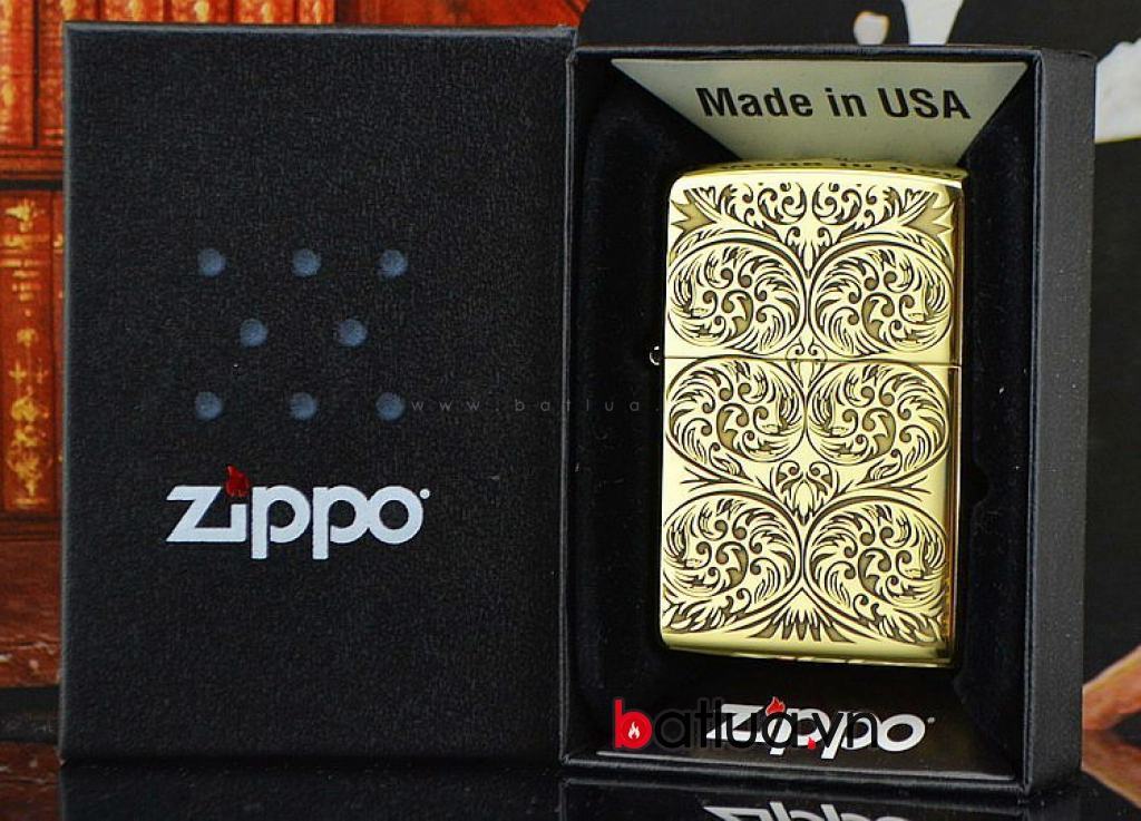 Bật lửa Zippo chính hãng đồng khắc hoa văn