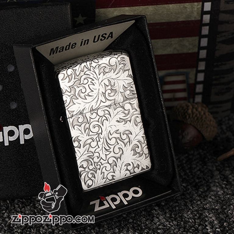 Bật lửa Zippo mạ bạc khắc hoa văn Arabesque 5